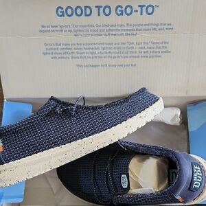 Hey Dude Navy Knit Slip-On Loafers with Cream Speckled Sole